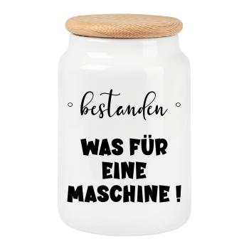 Abschluss Bestanden - Maschine - Keksdose mit Holzdeckel - Weiß - Vorne