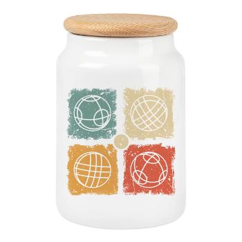 Boules vintage de bocce et de pétanque - Boîte à biscuits avec couvercle en bois - blanc - Devant