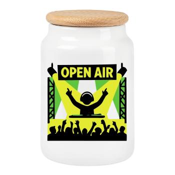 Open Air Festival DJ Stage Techno Party - Cookie Jar with Wooden Lid - white - Front