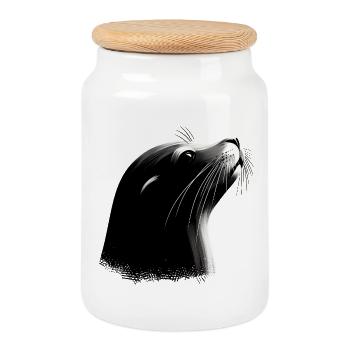 Otarie - Boîte à biscuits avec couvercle en bois - blanc - Devant
