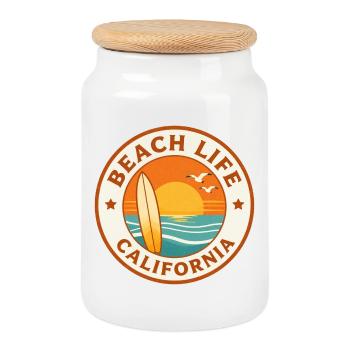 Beach Life California Surf Badge - Cookie Jar with Wooden Lid - white - Front
