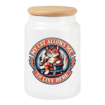 Roi Chat sur le Trône – La vie ici - Boîte à biscuits avec couvercle en bois - blanc - Devant