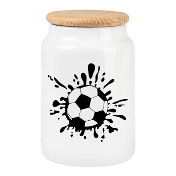Fußball Ball Spritzer Kleckse - Keksdose mit Holzdeckel - Weiß - Vorne