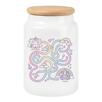 Rainbow Trail with Unicorn Maze - Cookie Jar with Wooden Lid - white - Front