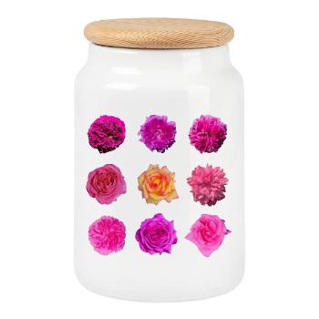 Pink Rose Variety Roses - Cookie Jar with Wooden Lid - white - Front