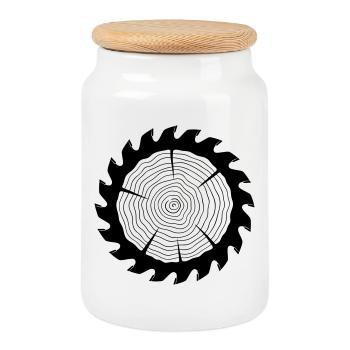 Carpenter Saw Blade Wooden Disc - Cookie Jar with Wooden Lid - white - Front