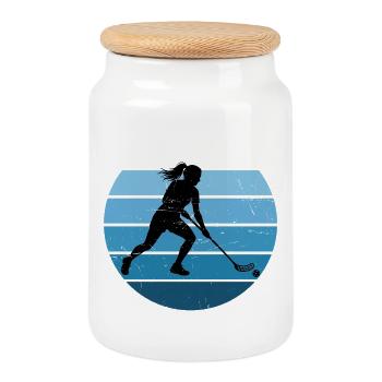 Gift idea for a ball athlete with floorball - Cookie Jar with Wooden Lid - white - Front