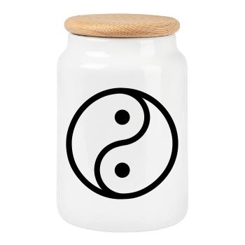 Ying Yang - Cookie Jar with Wooden Lid - white - Front
