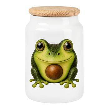 Grenouille avocat | Motif d’animal mignon - Boîte à biscuits avec couvercle en bois - blanc - Devant