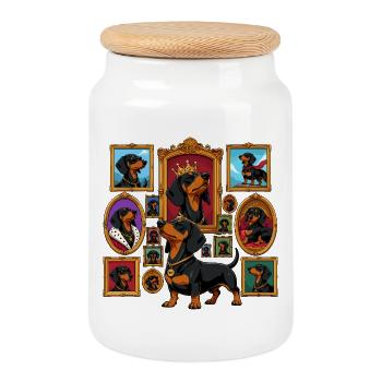 King Dachshund Portrait Collection - Cookie Jar with Wooden Lid - white - Front