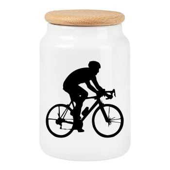 Bicycle Cycling - Cookie Jar with Wooden Lid - white - Front