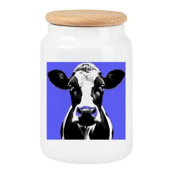 cow - Cookie Jar with Wooden Lid - white - Front