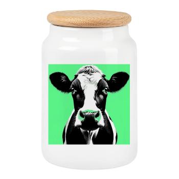 cow - Cookie Jar with Wooden Lid - white - Front