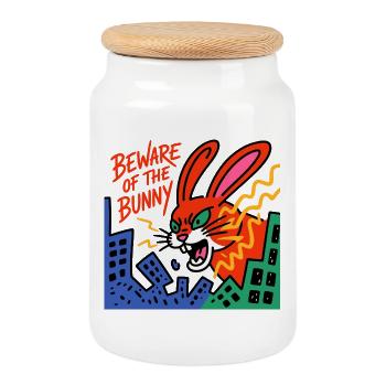 horror rabbit - Cookie Jar with Wooden Lid - white - Front