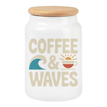 Vagues de café, surf, Plage de surfeurs de Café et Vagues - Boîte à biscuits avec couvercle en bois - blanc - Devant