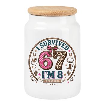 Anniversaire 8 Ans Fille Western Cowboy Cadeau - Boîte à biscuits avec couvercle en bois - blanc - Devant