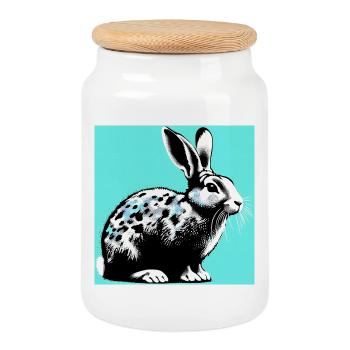 rabbit - Cookie Jar with Wooden Lid - white - Front
