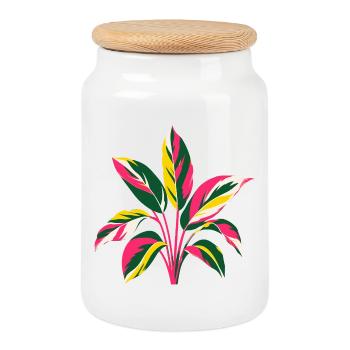 Plante tropicale colorée | Motif de l’art botanique - Boîte à biscuits avec couvercle en bois - blanc - Devant