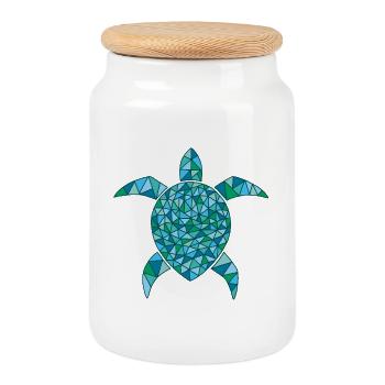 Tortue mosaïque bleue - Boîte à biscuits avec couvercle en bois - blanc - Devant