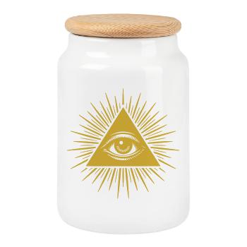 Œil Tout-Voyant - Œil Mystique des Illuminati - Boîte à biscuits avec couvercle en bois - blanc - Devant
