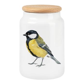 Art pop d’oiseaux : Oiseau de ruisseau jaune - Boîte à biscuits avec couvercle en bois - blanc - Devant
