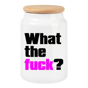 what the fuck ? - Cookie Jar with Wooden Lid - white - Front