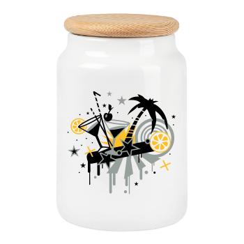 Cocktail Gläser und Palme. Strand,Ferien,Sommer - Keksdose mit Holzdeckel - Weiß - Vorne
