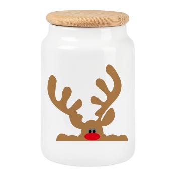reindeer - Cookie Jar with Wooden Lid - white - Front