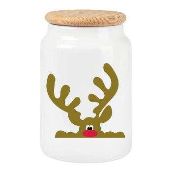 reindeer - Cookie Jar with Wooden Lid - white - Front