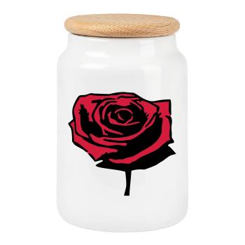 Red Rose - Cookie Jar with Wooden Lid - white - Front