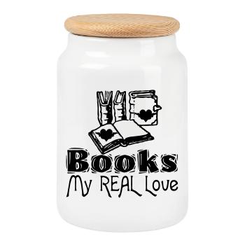 Books - My Real Love - Cookie Jar with Wooden Lid - white - Front