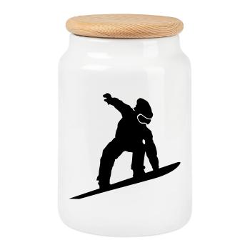 Snowboarder Silhouette - Cookie Jar with Wooden Lid - white - Front