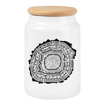 Disque en bois avec écorce - anneaux d'arbre - Boîte à biscuits avec couvercle en bois - blanc - Devant