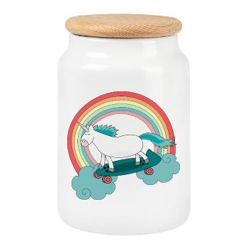 Einhorn Skateboard Longboard Regenbogen - Keksdose mit Holzdeckel - Weiß - Vorne