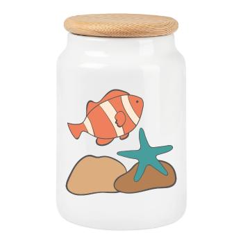 under water - Cookie Jar with Wooden Lid - white - Front