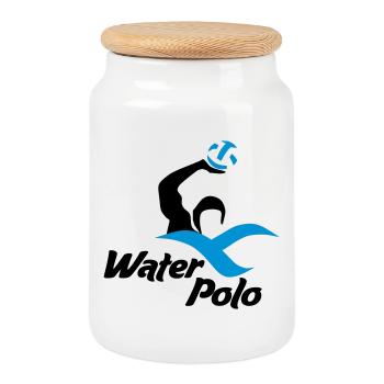 water polo - Cookie Jar with Wooden Lid - white - Front