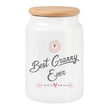granny - Cookie Jar with Wooden Lid - white - Front