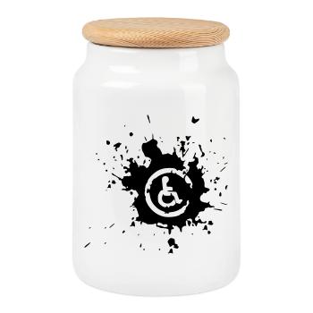 Wheelchair image splash # - Cookie Jar with Wooden Lid - white - Front