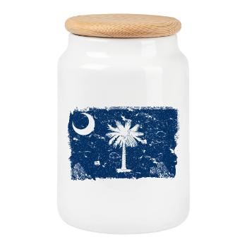 Caroline du Sud Drapeau Vintage - Boîte à biscuits avec couvercle en bois - blanc - Devant