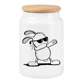 Cool Dab Dance Bunny - Lapin de Pâques tamponnant - Boîte à biscuits avec couvercle en bois - blanc - Devant