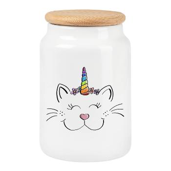 Caticorn - Cat Unicorn - Bande dessinée - Fun - Cadeau - Boîte à biscuits avec couvercle en bois - blanc - Devant