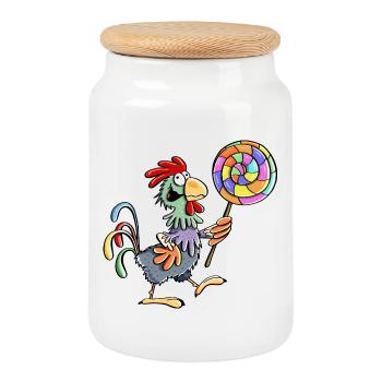 Chicken with lollipops - rooster - hen - lollipop - food - Cookie Jar with Wooden Lid - white - Front