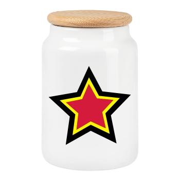 star - Cookie Jar with Wooden Lid - white - Front