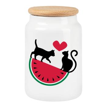 Melon Cat Love - Keksdose mit Holzdeckel - Weiß - Vorne