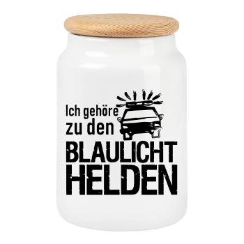 Blaulicht Polizei Feuerwehr Sanitäter Geschenk - Keksdose mit Holzdeckel - Weiß - Vorne