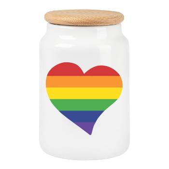 Rainbow heart - Cookie Jar with Wooden Lid - white - Front