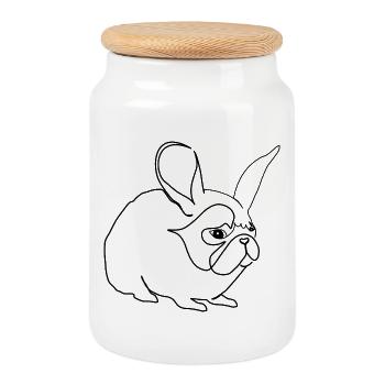 Pug bunny Pug Rabbit - Cookie Jar with Wooden Lid - white - Front