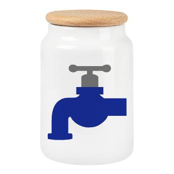 water tap - Cookie Jar with Wooden Lid - white - Front