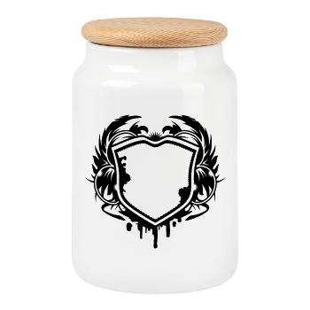 grunge coat of arms with wings - Cookie Jar with Wooden Lid - white - Front