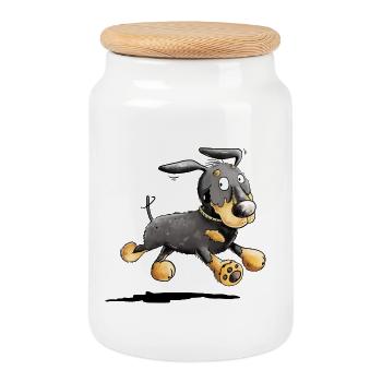 Flotter Dackel - Dachshund - Teckel - Geschenk - Keksdose mit Holzdeckel - Weiß - Vorne